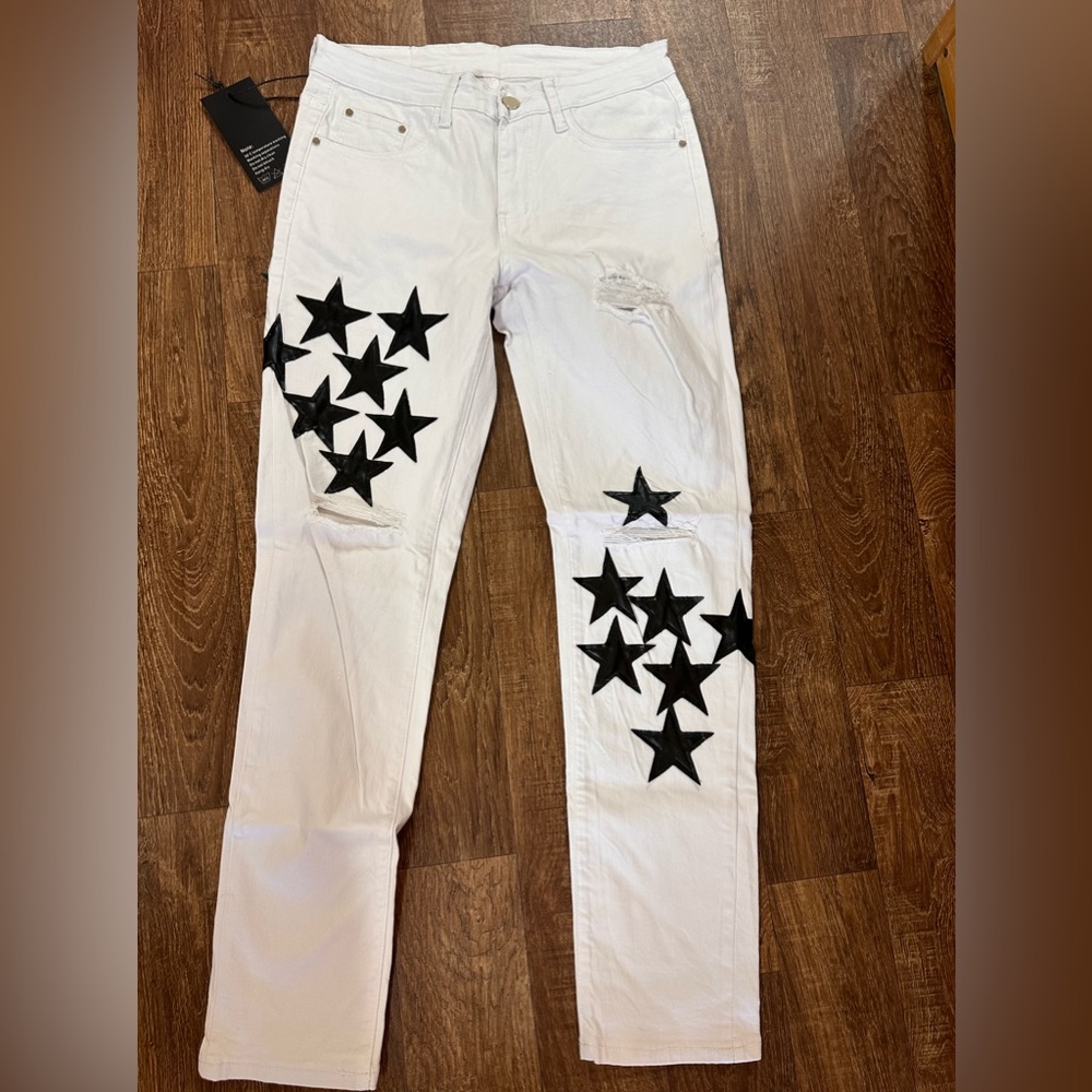 OIIIO Men's Ripped  star pathxed Slim Fit Jean Denim Pant